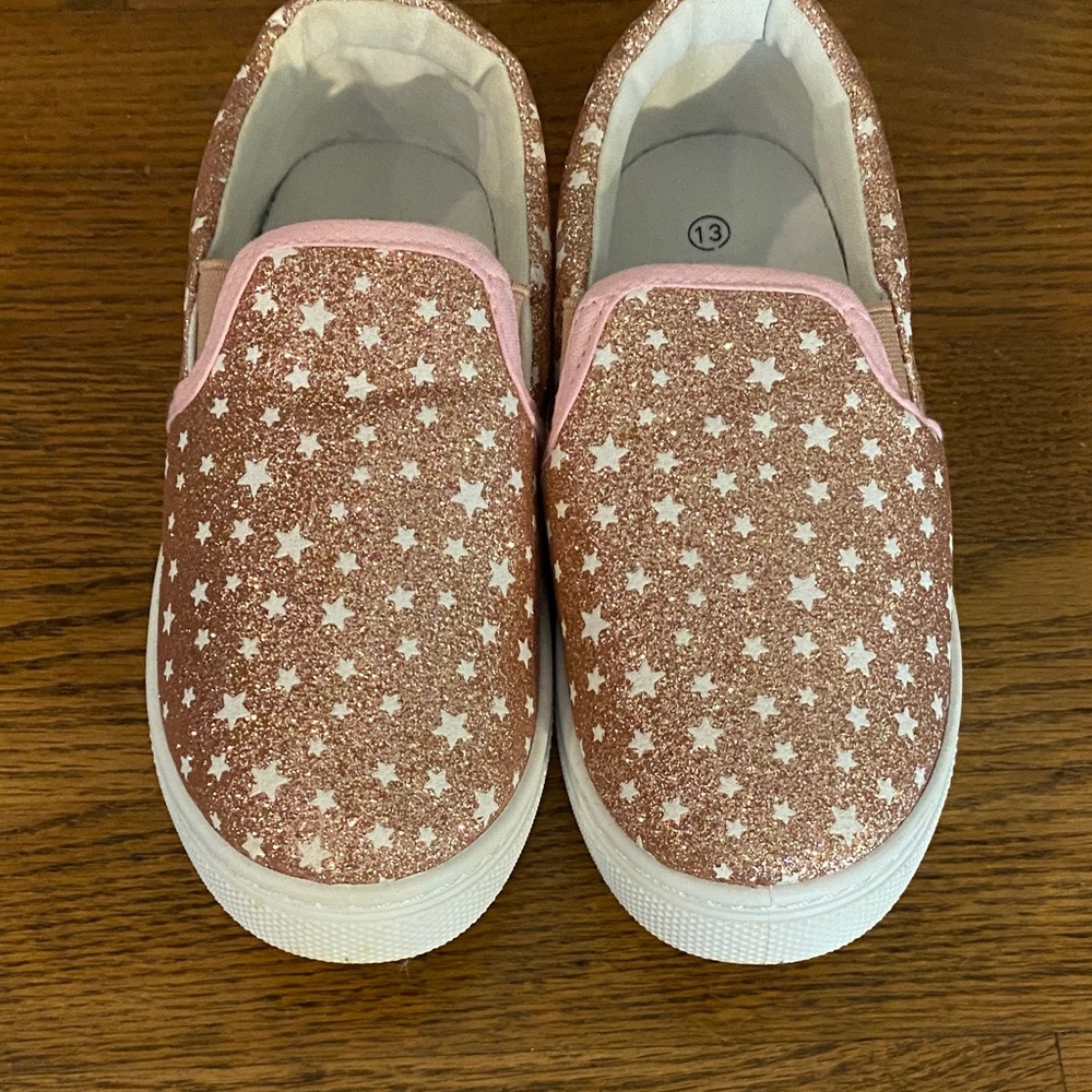 Sparkly Pink Star Kids Slip-On Shoes